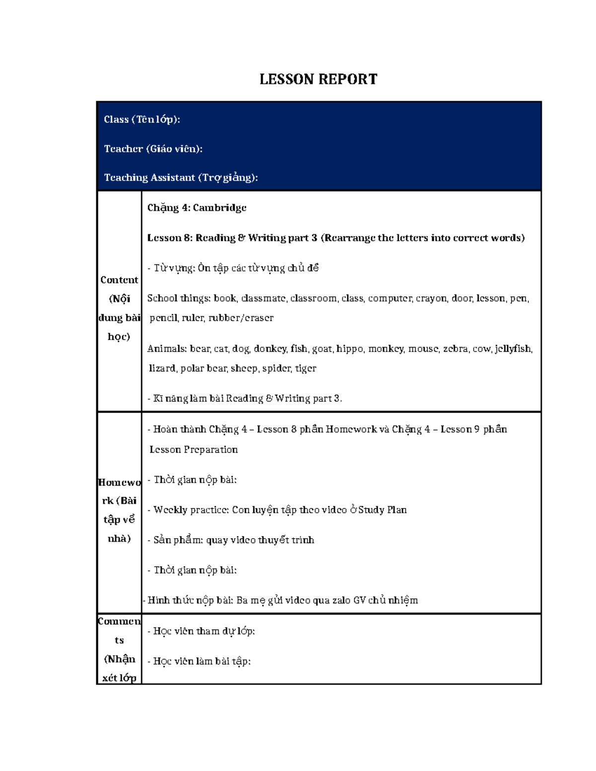 LESSON REPORT: Chặng 4 - Cambridge L8 - Reading & Writing Skills - Studocu