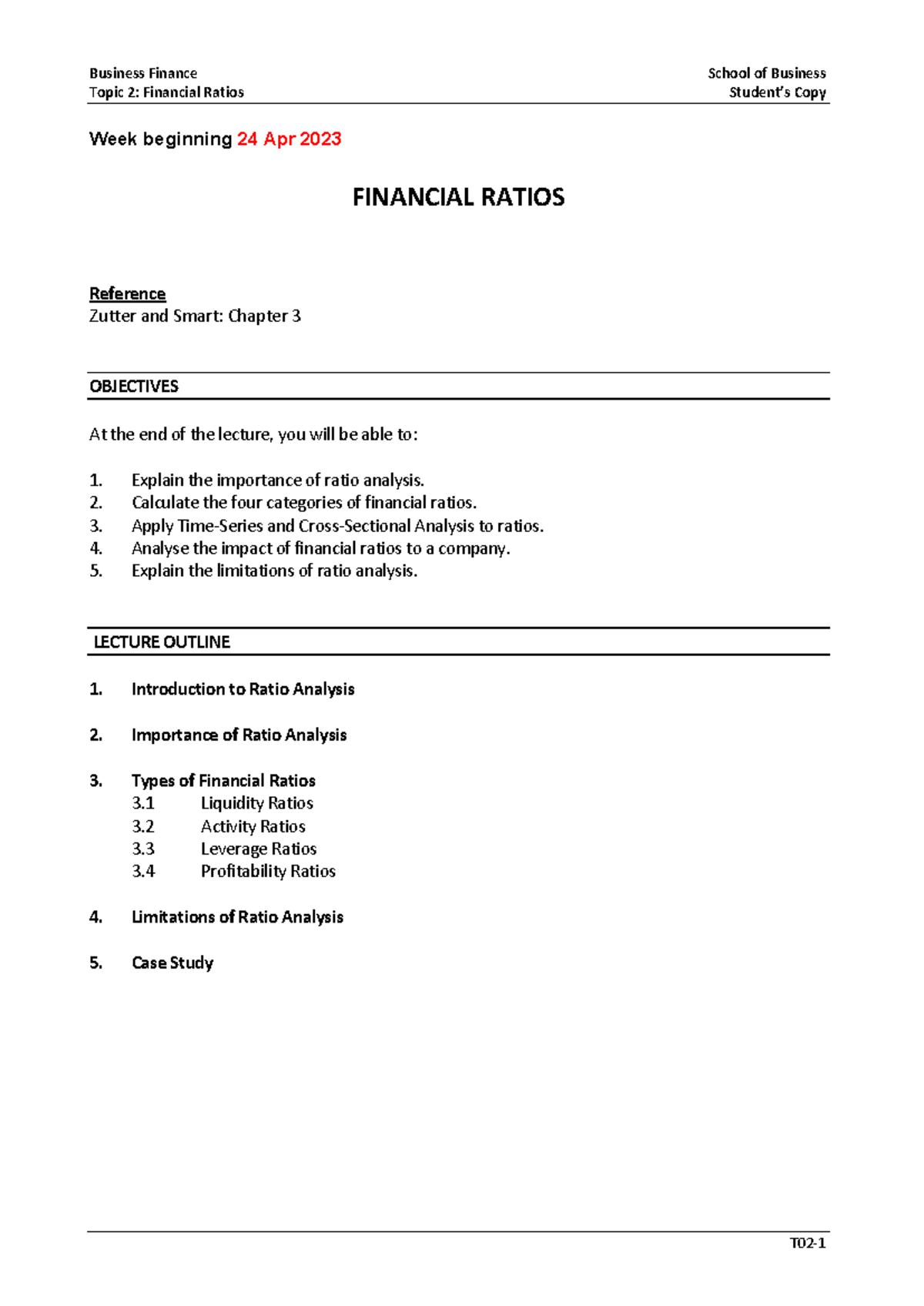 Apr 2023 BF L02: Financial Ratios Lecture Notes - Studocu