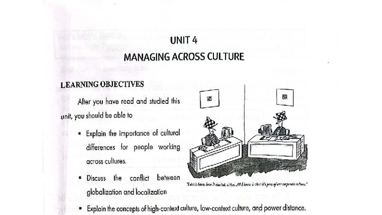 BUS 101 UNIT 4: Managing Across Cultures - Key Concepts & Objectives ...