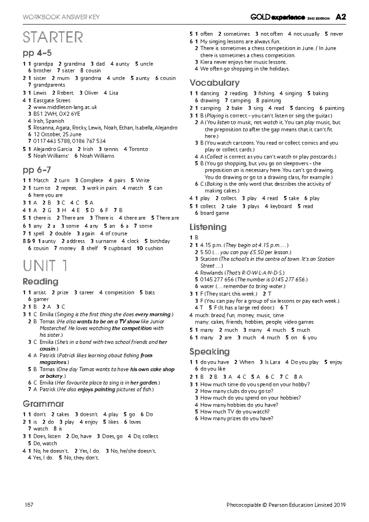 Gold Experience A2 Workbook Answer Key: Key Exercises & Solutions - Studocu
