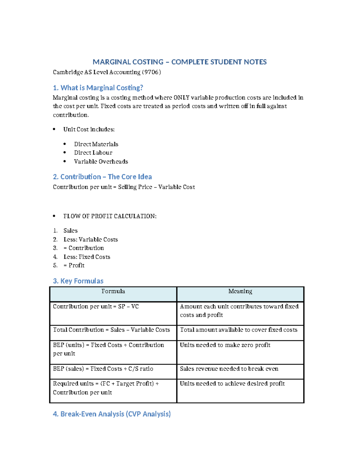 Marginal Costing Notes for Cambridge AS Level Accounting (9706) - Studocu
