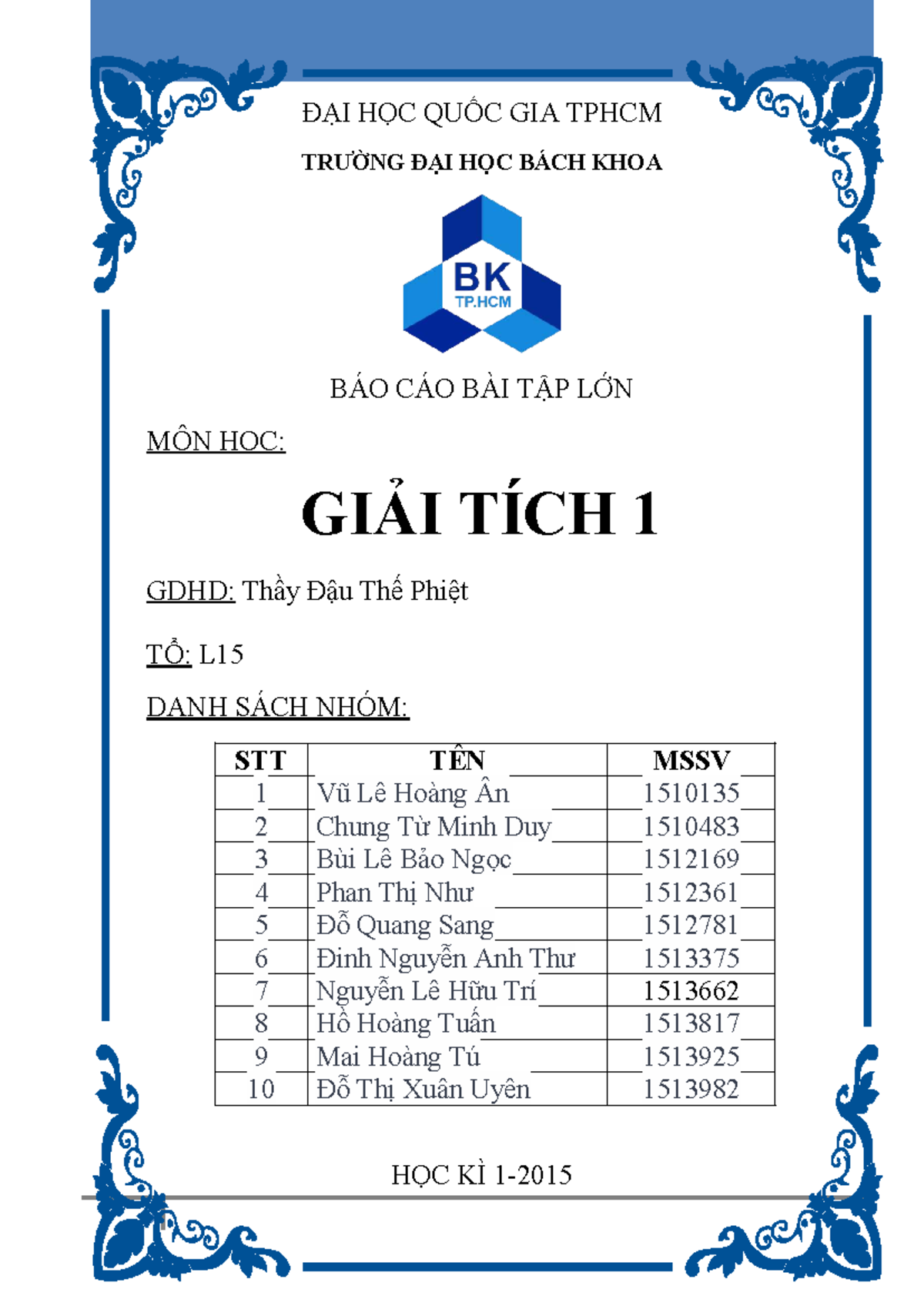 Báo Cáo Bài Tập Lớn Giải Tích 1 - Matlab - ĐH Bách Khoa TPHCM - Studocu