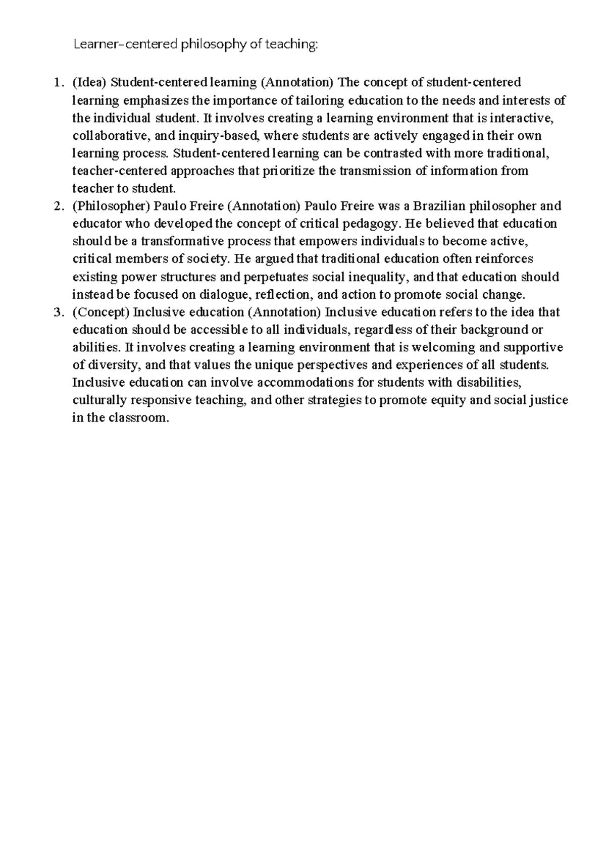 PHIL 101: Annotation Sample on Learner-Centered Teaching Philosophy ...