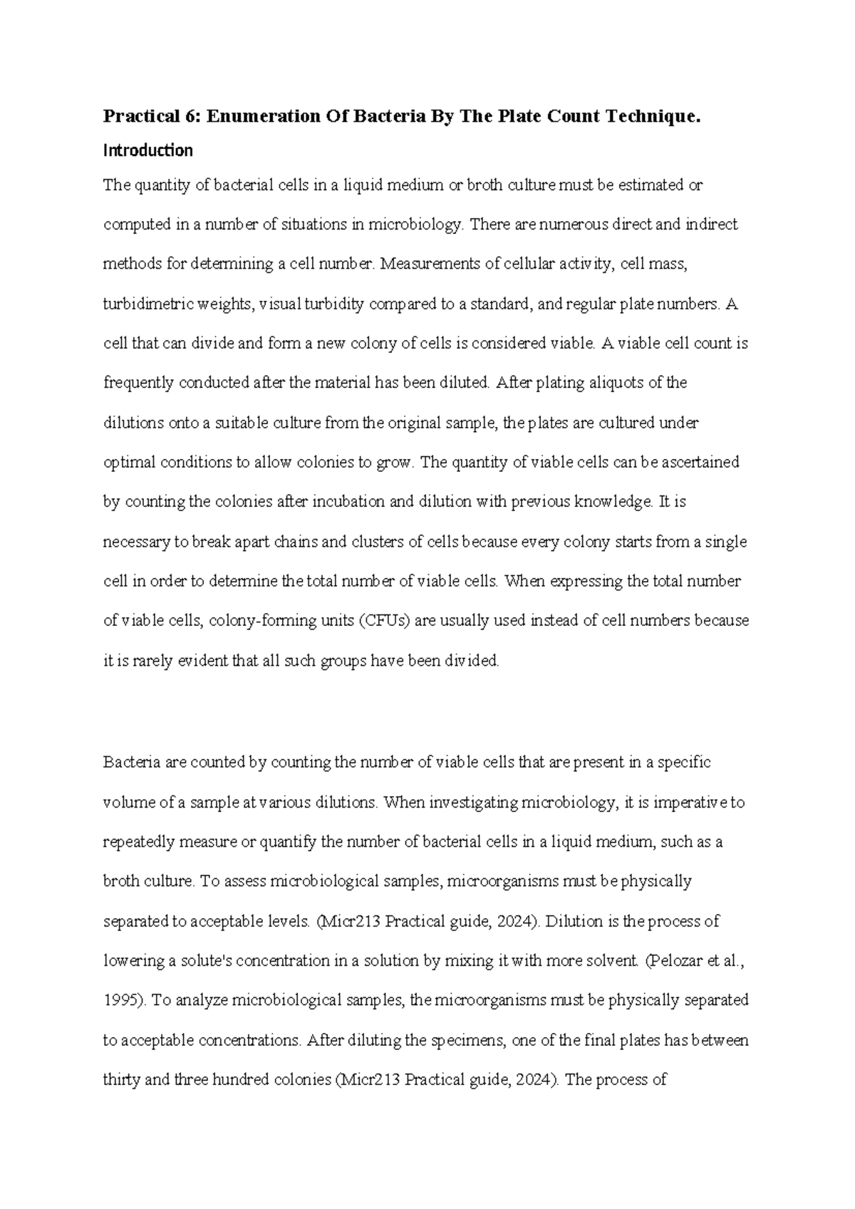 MICR213 Practical Report 6: Enumeration of Bacteria by Plate Count ...