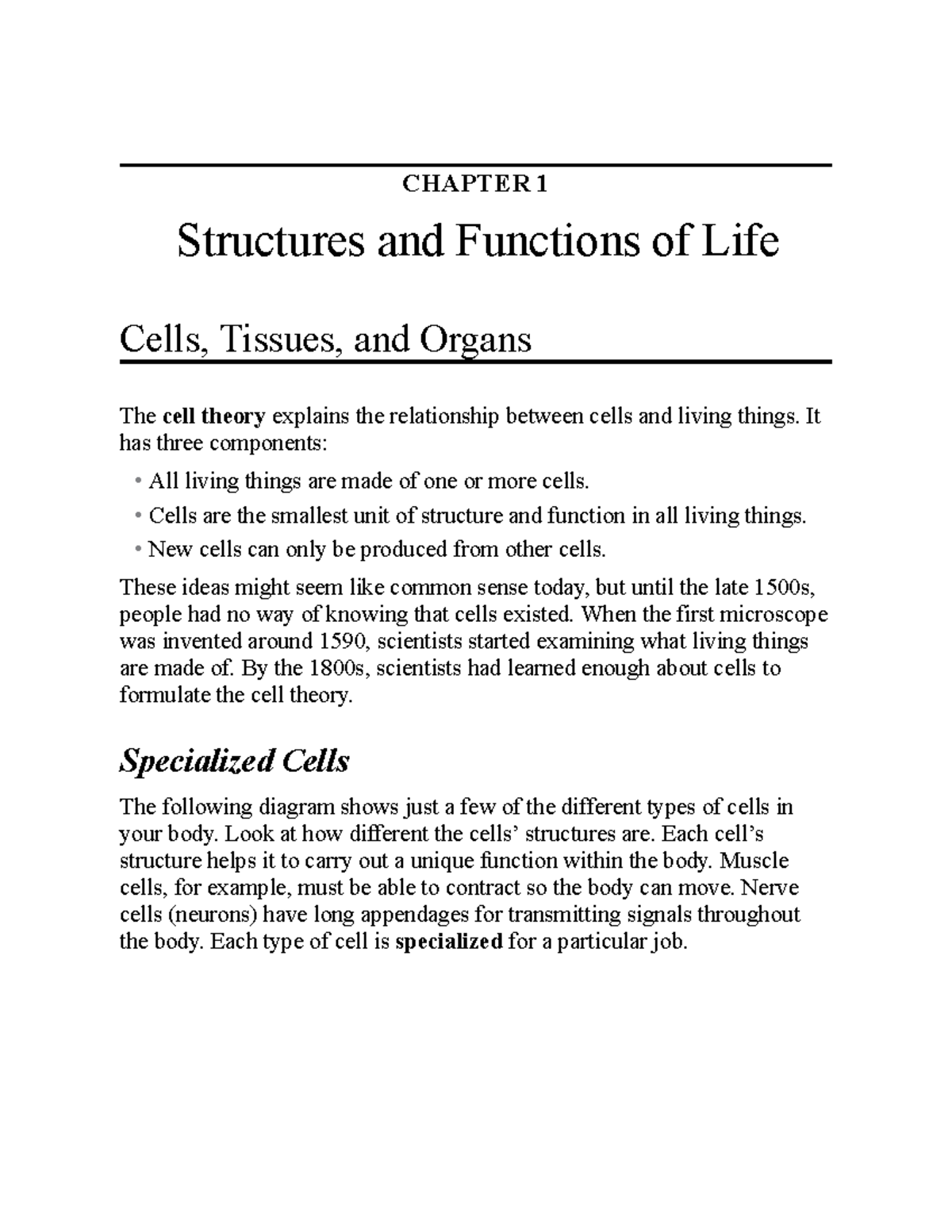 CHAPTER 1: Structures & Functions of Life - Cells, Tissues, & Organs ...