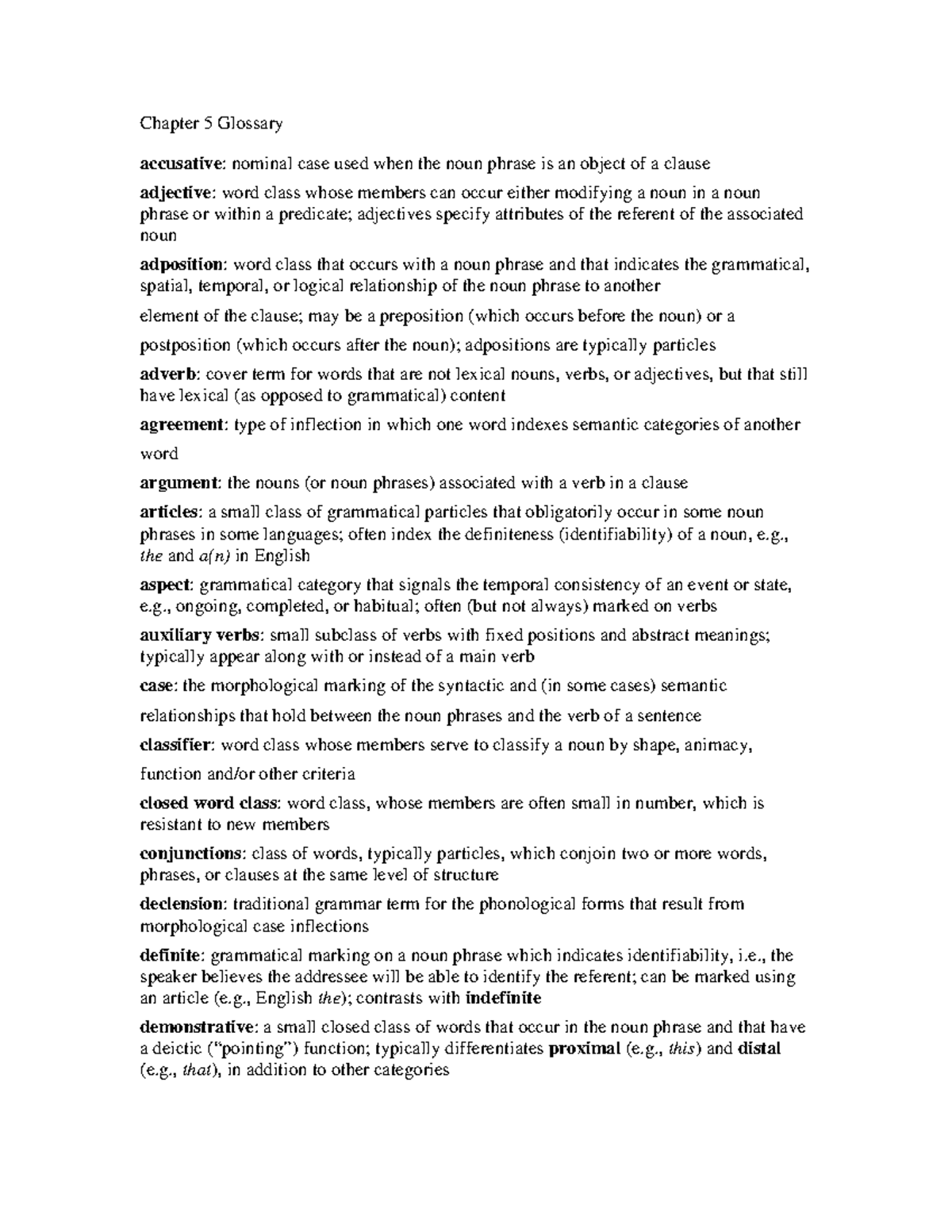 Chapter 5 Glossary: Key Terms & Definitions in Grammar - Chapter 5 ...