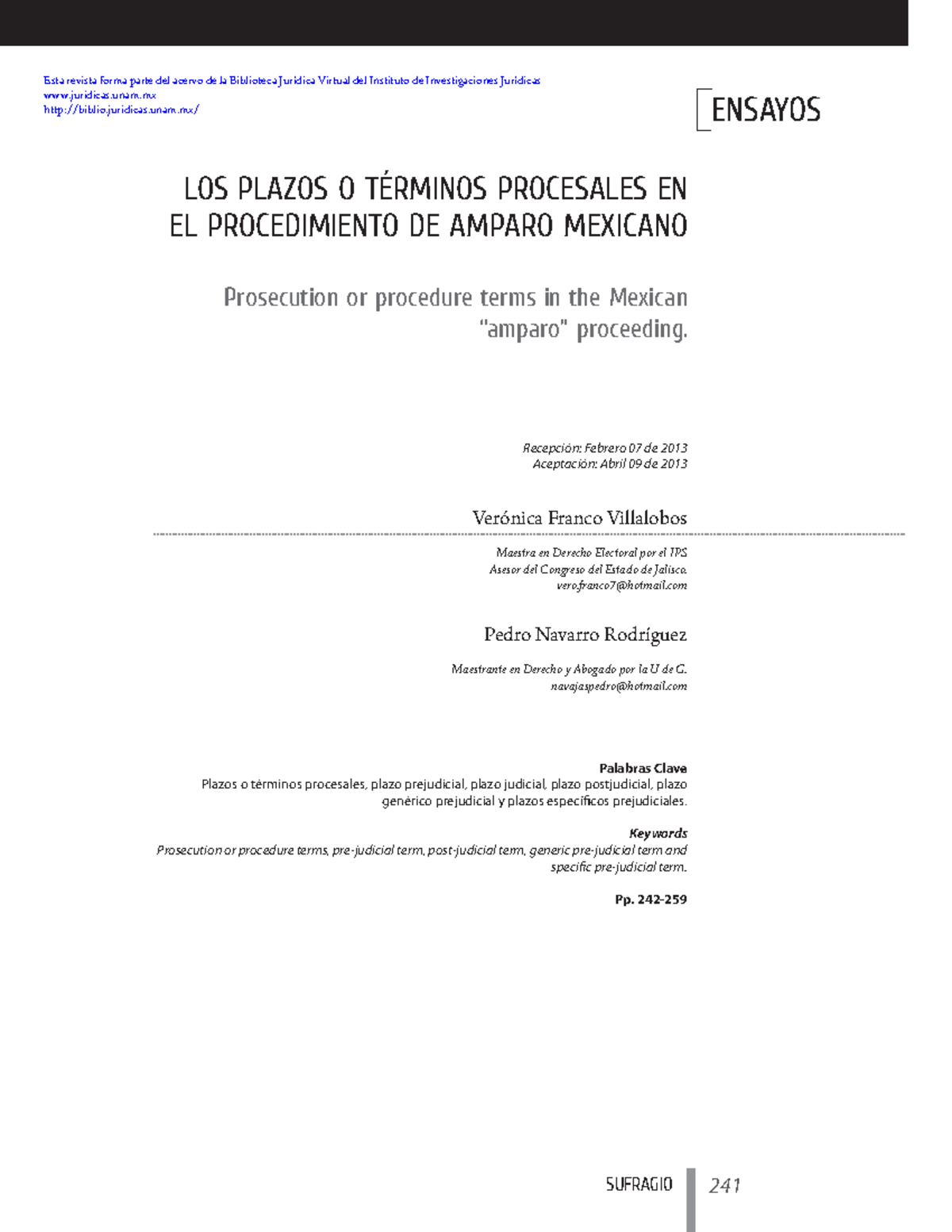LOS PLAZOS PROCESALES EN EL PROCEDIMIENTO DE AMPARO MEXICANO - Studocu