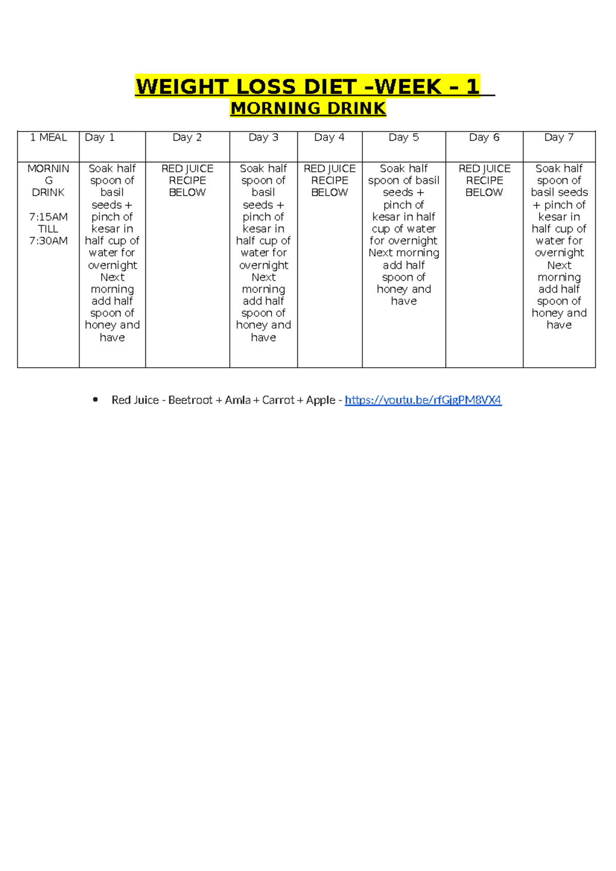 Image result for Weight Loss Diet Plan: Week 1 Meal Guide & Recipes - Studocu