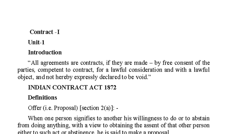 Contract - I: Essential Notes on Indian Contract Act 1872 - Studocu