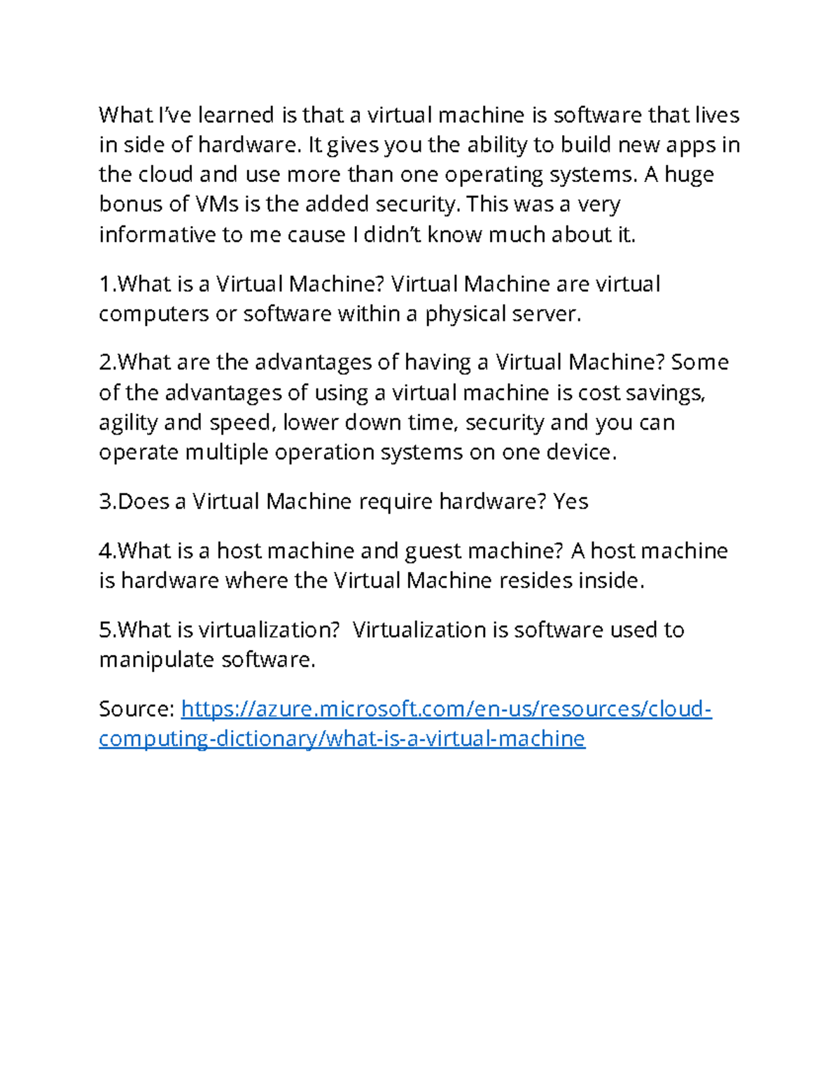 Week 2 Assignment 1.2: Understanding Virtual Machines and Their ...