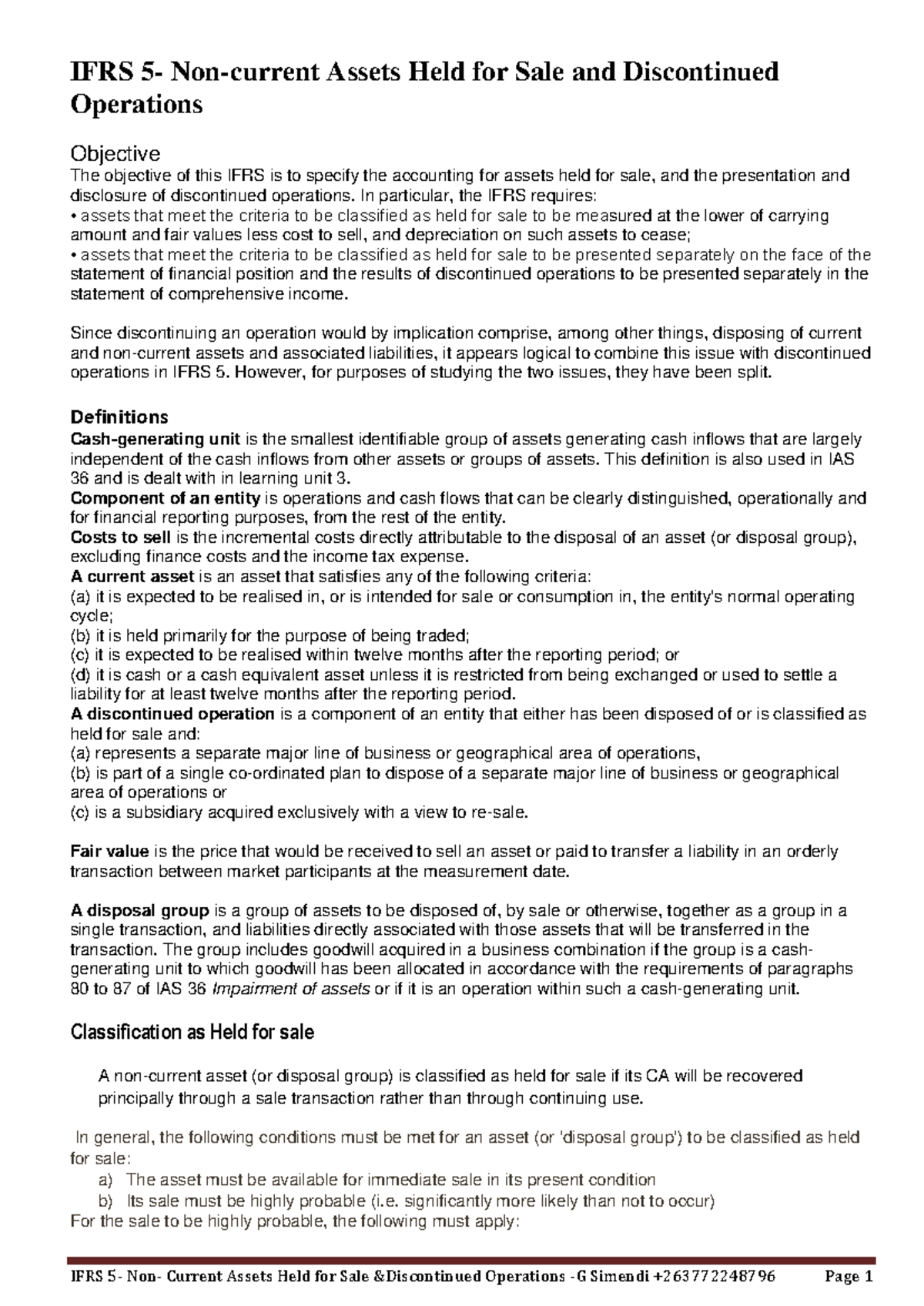 IFRS 5: Accounting for Non-Current Assets Held for Sale & Discontinued ...