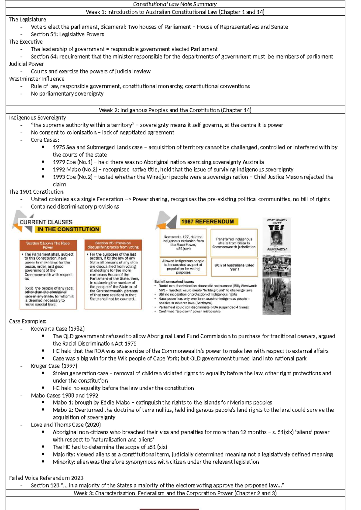 Constitutional Law Notes Summary: Weeks 1-3 Overview (LAW101) - Studocu