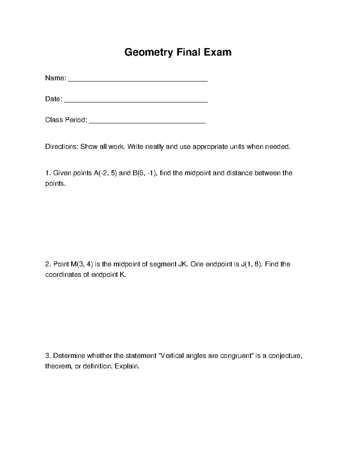 Geometry Final Exam (Course Code: GEOM101) - Comprehensive Review - Studocu