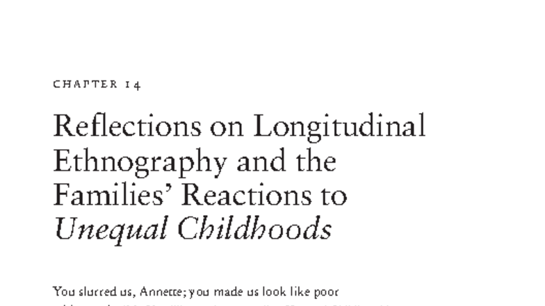 Reflections on Longitudinal Ethnography: Responses to Unequal ...