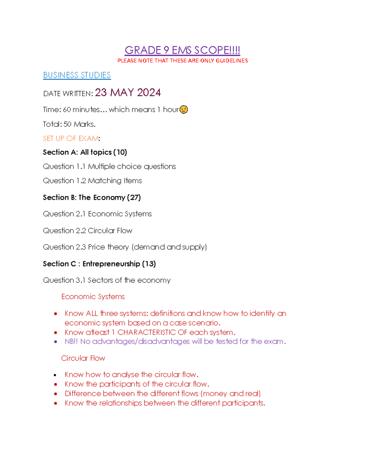 Grade 9 EMS Scope for June Exam: Business Studies & Accounting - Studocu