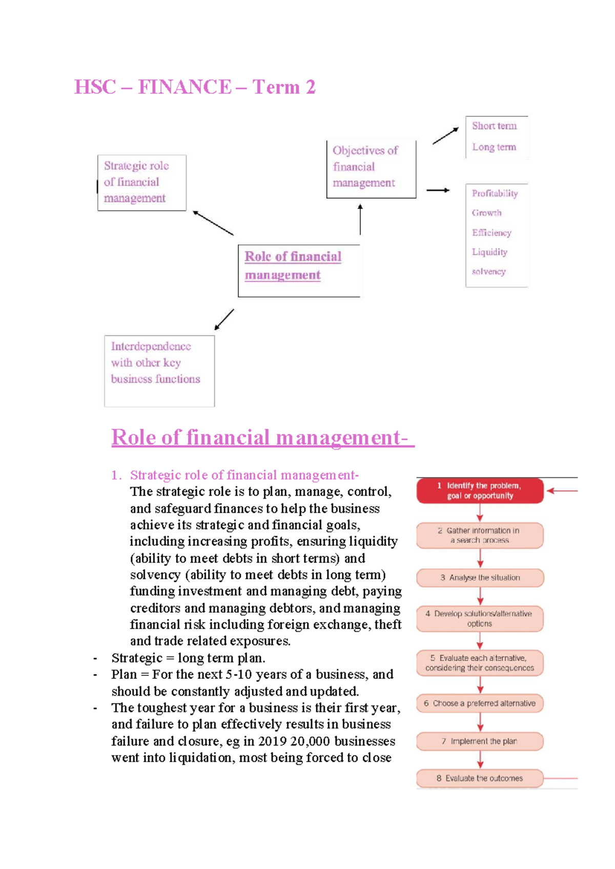 HSC FINANCE Term 2: Strategic Role of Financial Management - Studocu