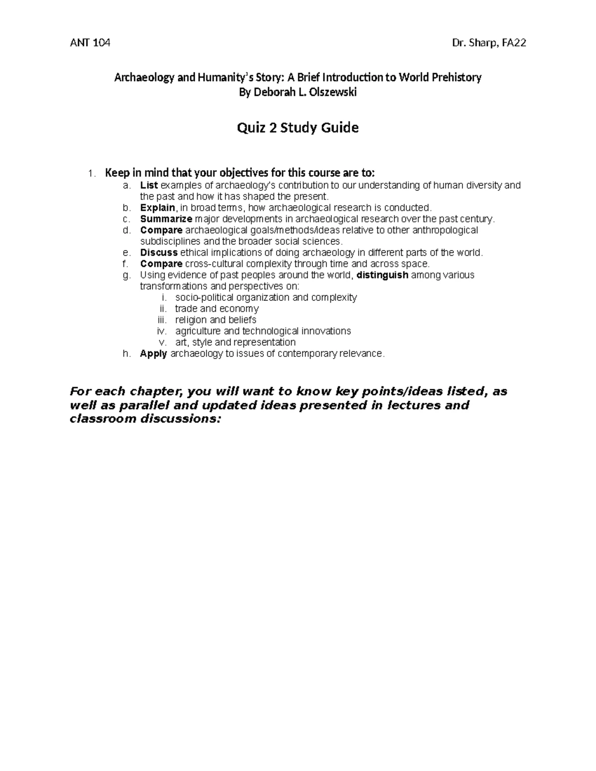 Quiz 2 Study Guide: Key Concepts in Archaeology (Date: 27 Sep 2022 ...
