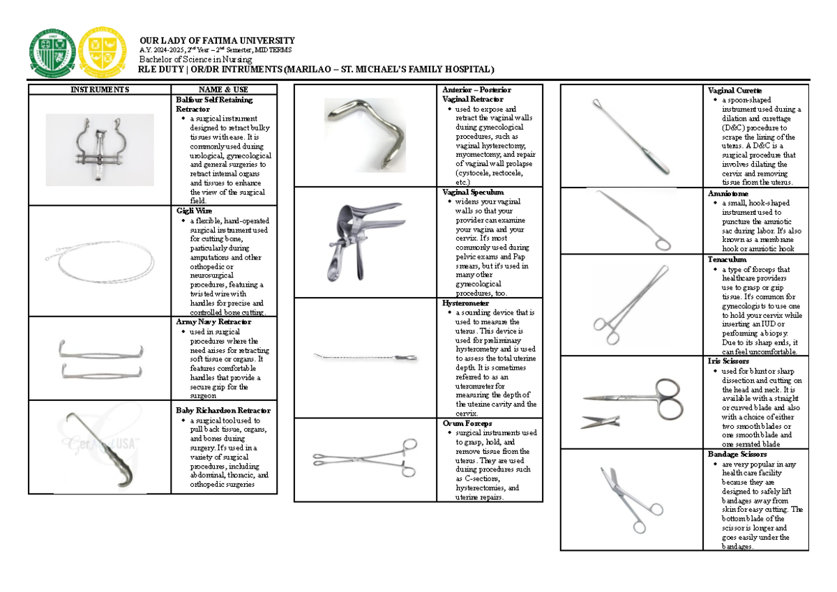 RLE REVIEWER: OR - DR Instruments for Nursing Midterms - Studocu