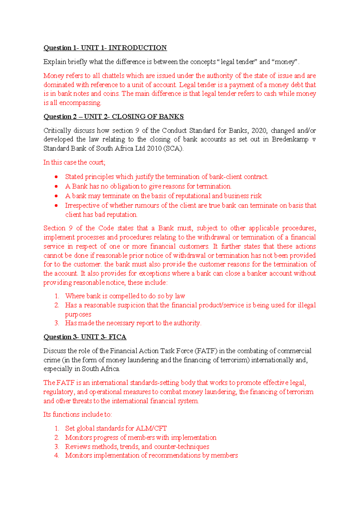 Banking Law Memo: Key Concepts on Legal Tender, Bank Closures, and FICA ...