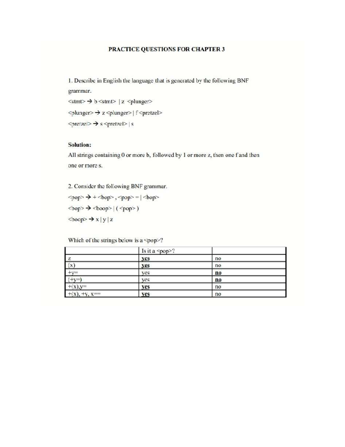 PL CH3 Practice Questions: BNF Grammar & Parsing Concepts - Studocu