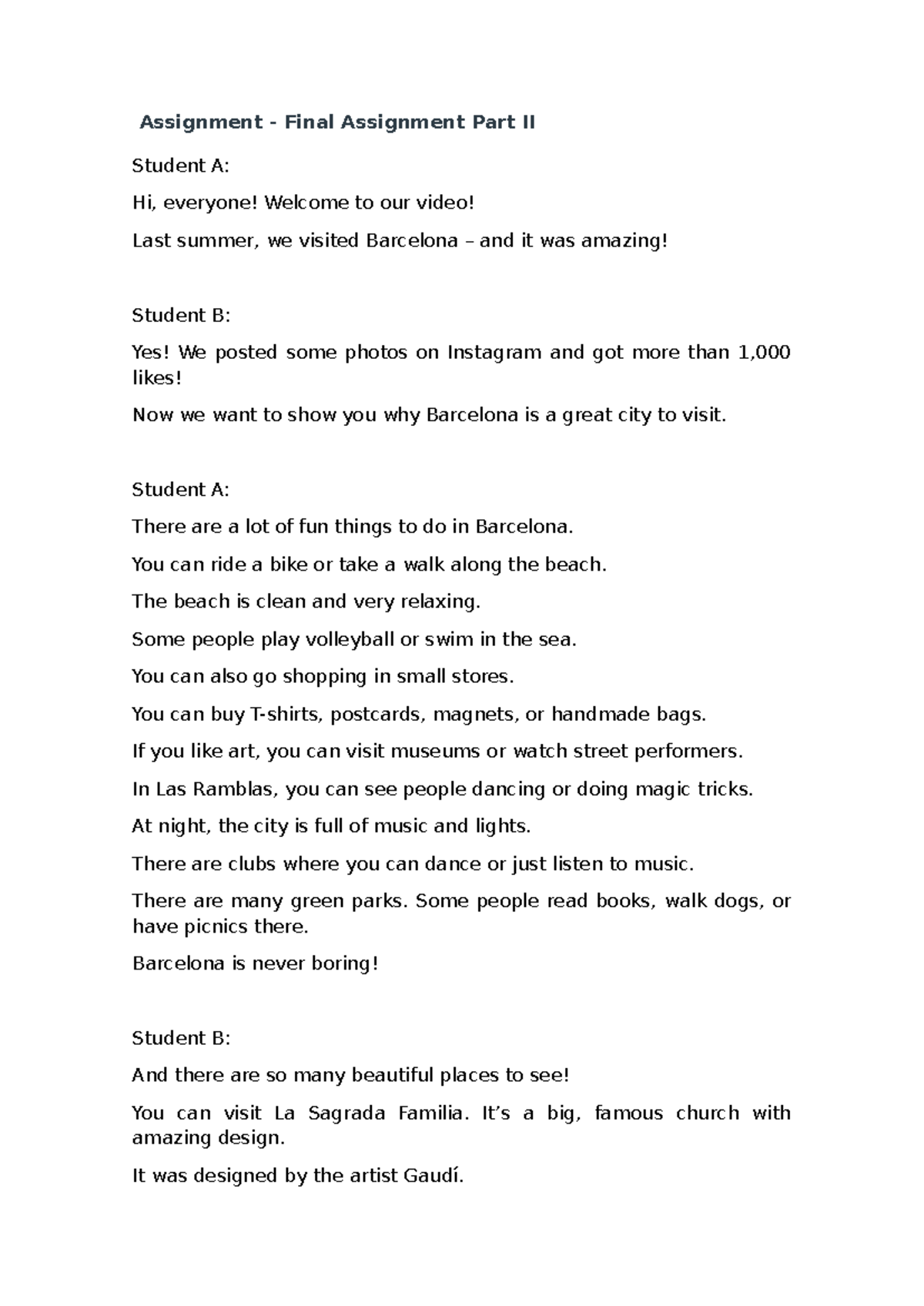 Assignment - Final Assignment Part II: Exploring Barcelona - Studocu