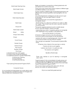 Multi grade class - for education students under the new curriculum - 1 ...