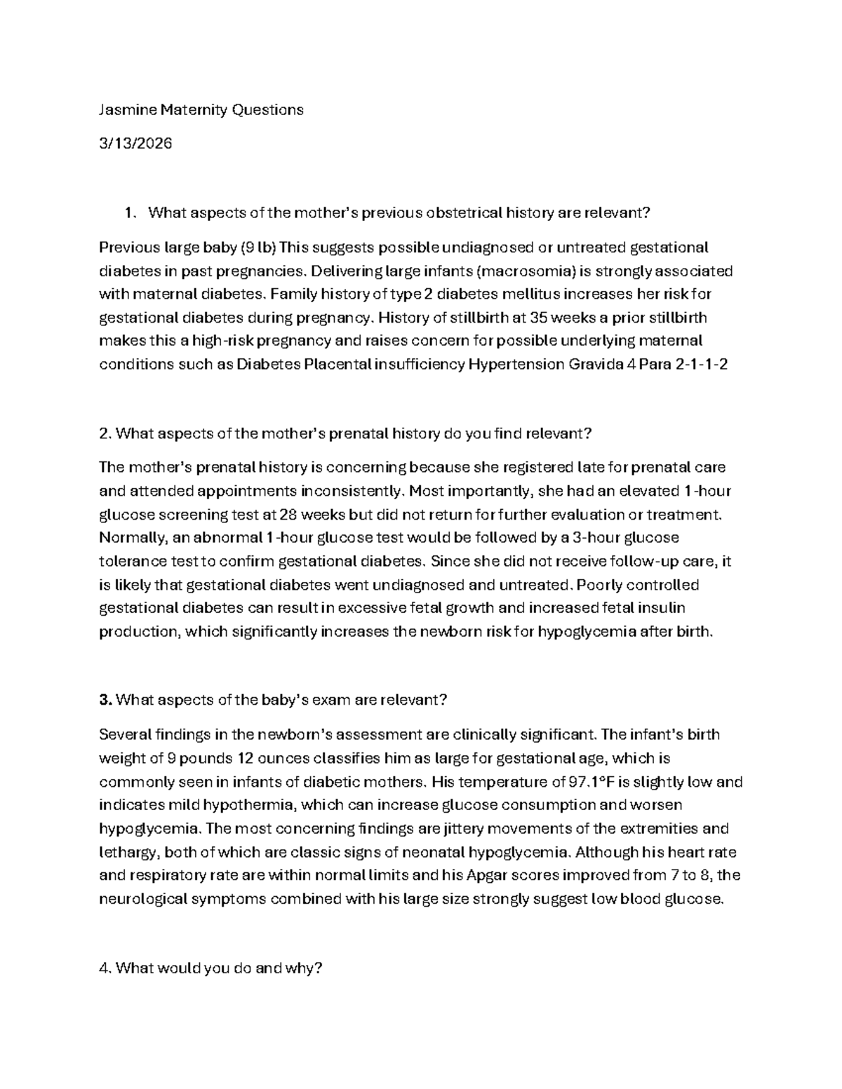 Jasmine Maternity Case Study: Key Questions & Insights - Studocu