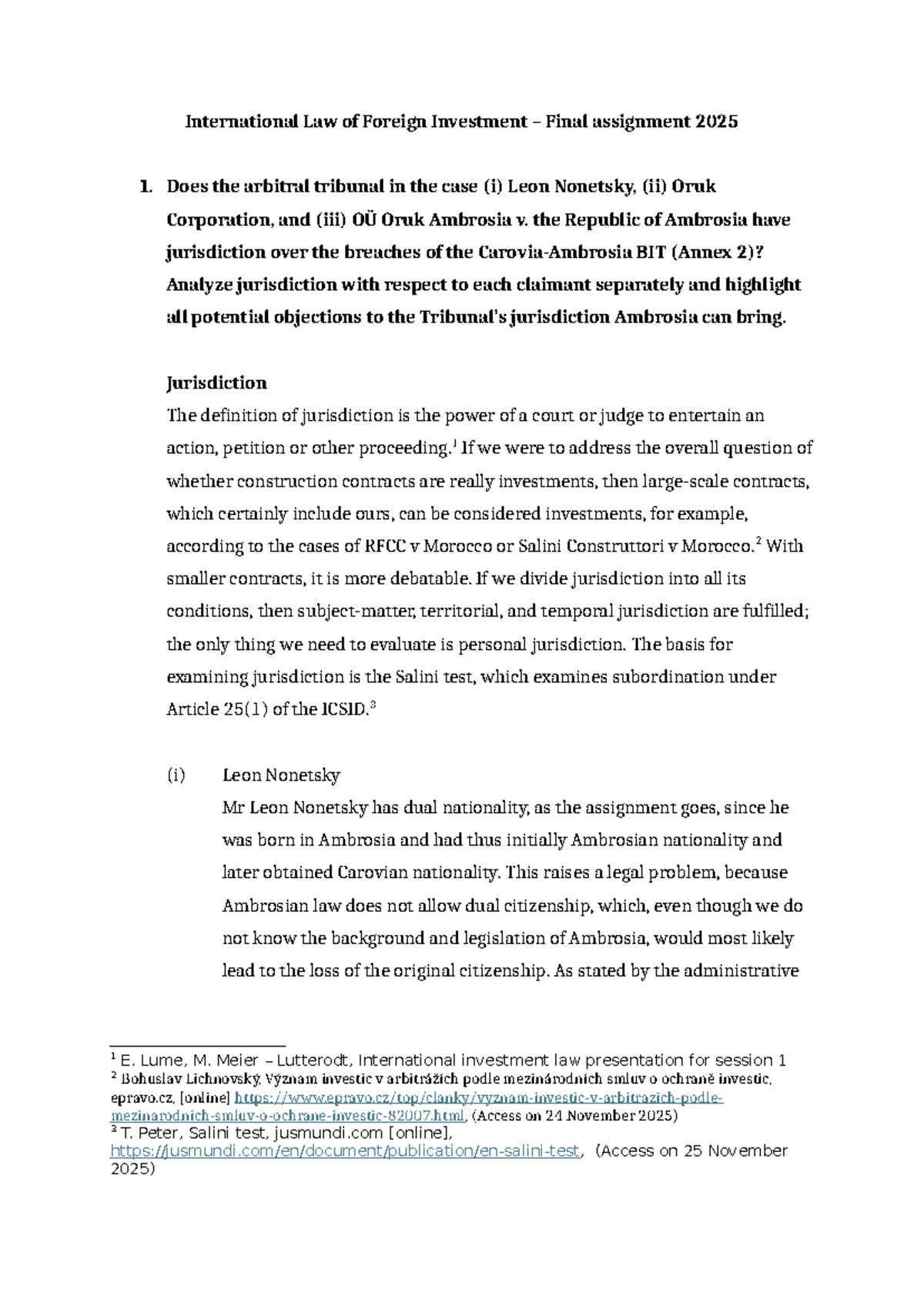 International Law of Foreign Investment: Final Assignment Analysis 2025 ...