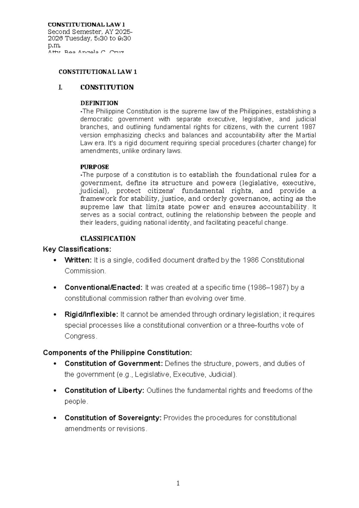Constitutional Law I: Overview of the Philippine Constitution and Its ...