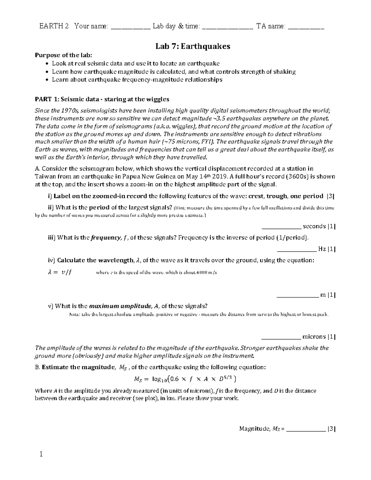 Lab 7 2024W - Seismic Data Analysis and Earthquake Locating Techniques ...