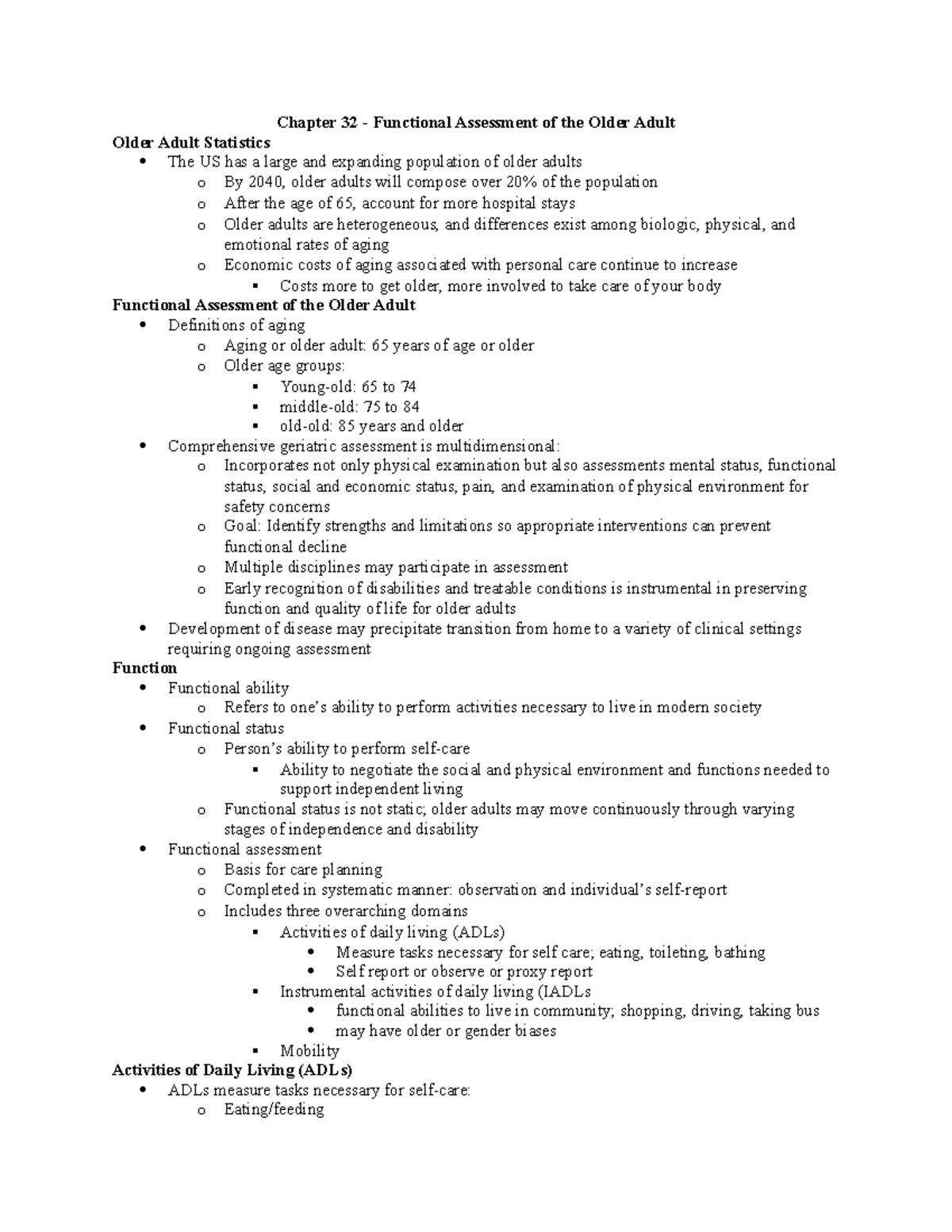 Chapter 32 - Functional Assessment of Older Adults in Healthcare - Studocu