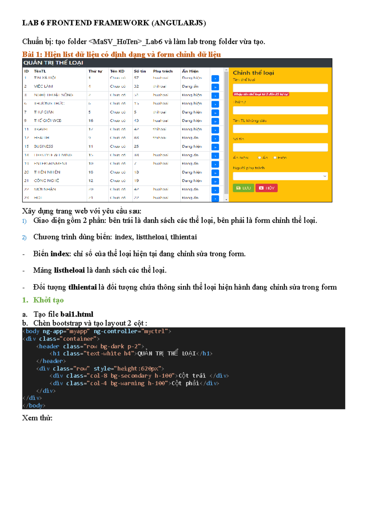 Web207-Lab6 - AngularJS Frontend Framework Task Instructions - Studocu