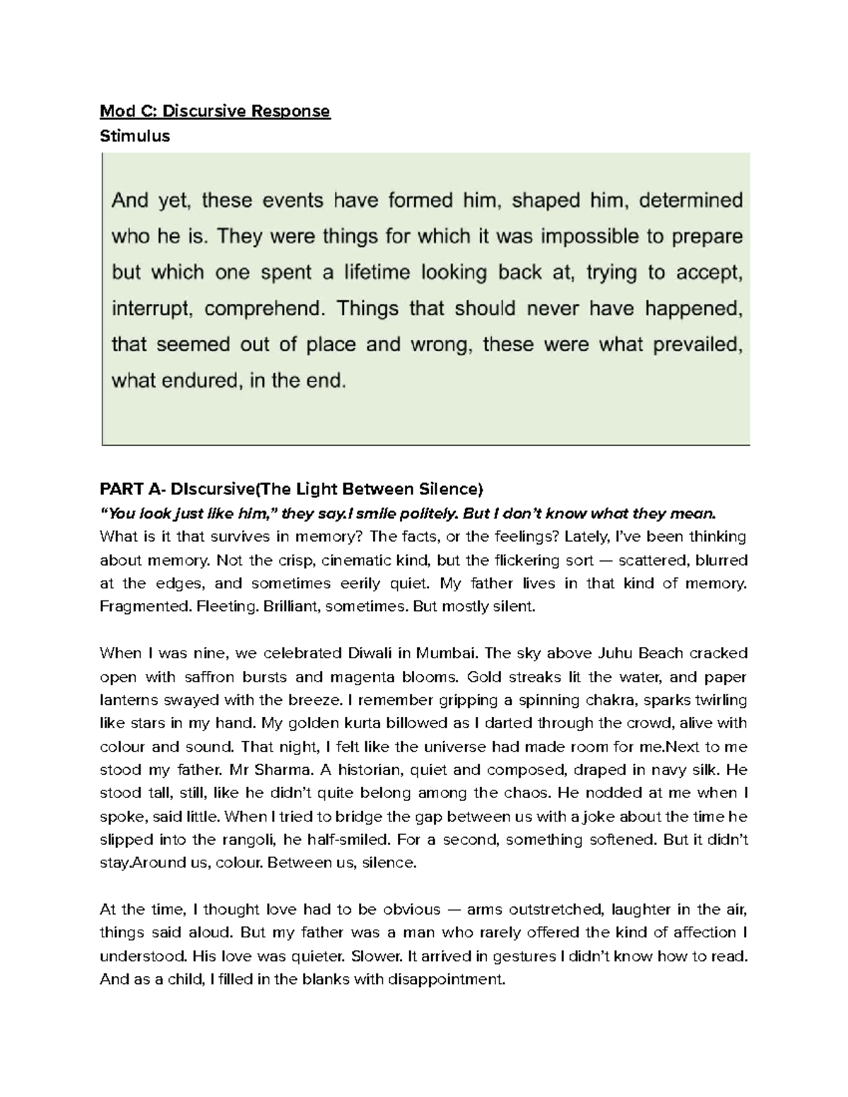 Module C: Discursive Response on Memory and Silence - Studocu