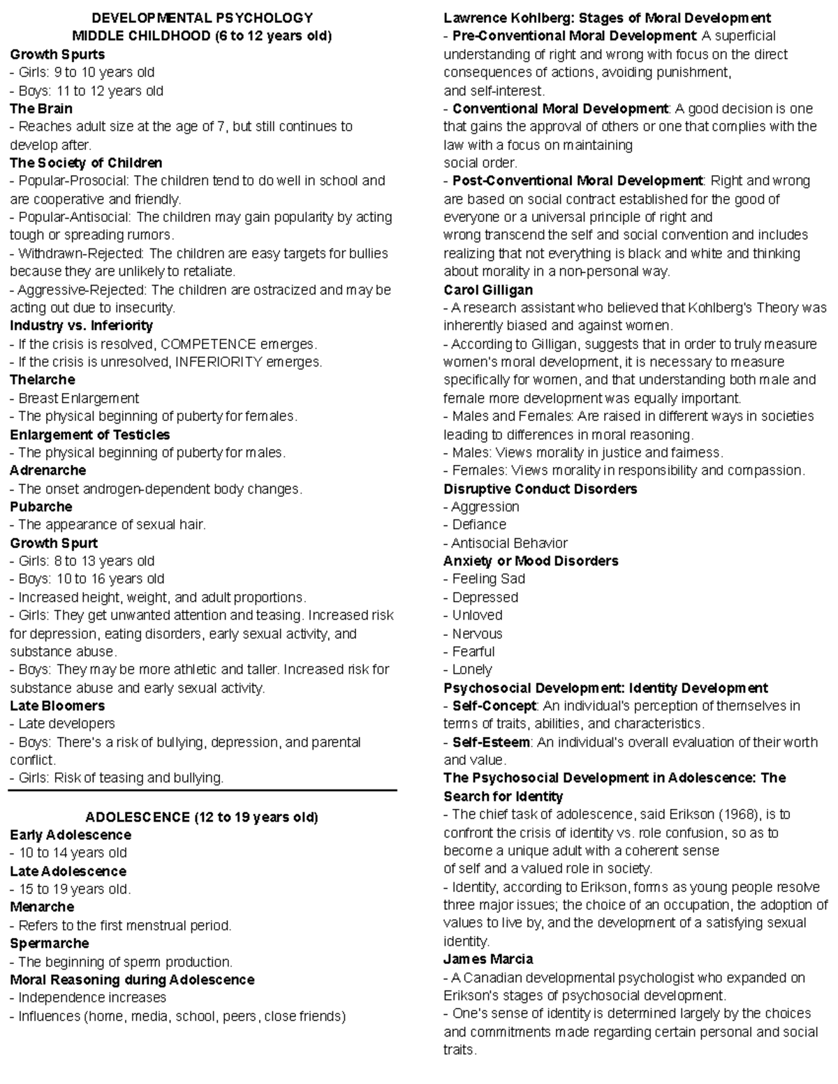Developmental Psychology Final Exam Study Guide (PSY 301) - Studocu
