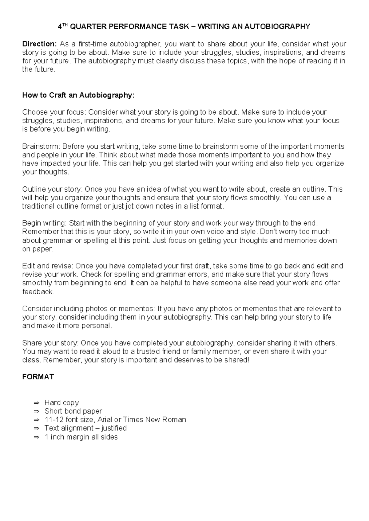 4TH Quarter Performance TASK - 4 TH QUARTER PERFORMANCE TASK – WRITING ...