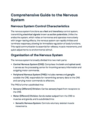 Nervous System - Study Notes & Assignments - Studocu