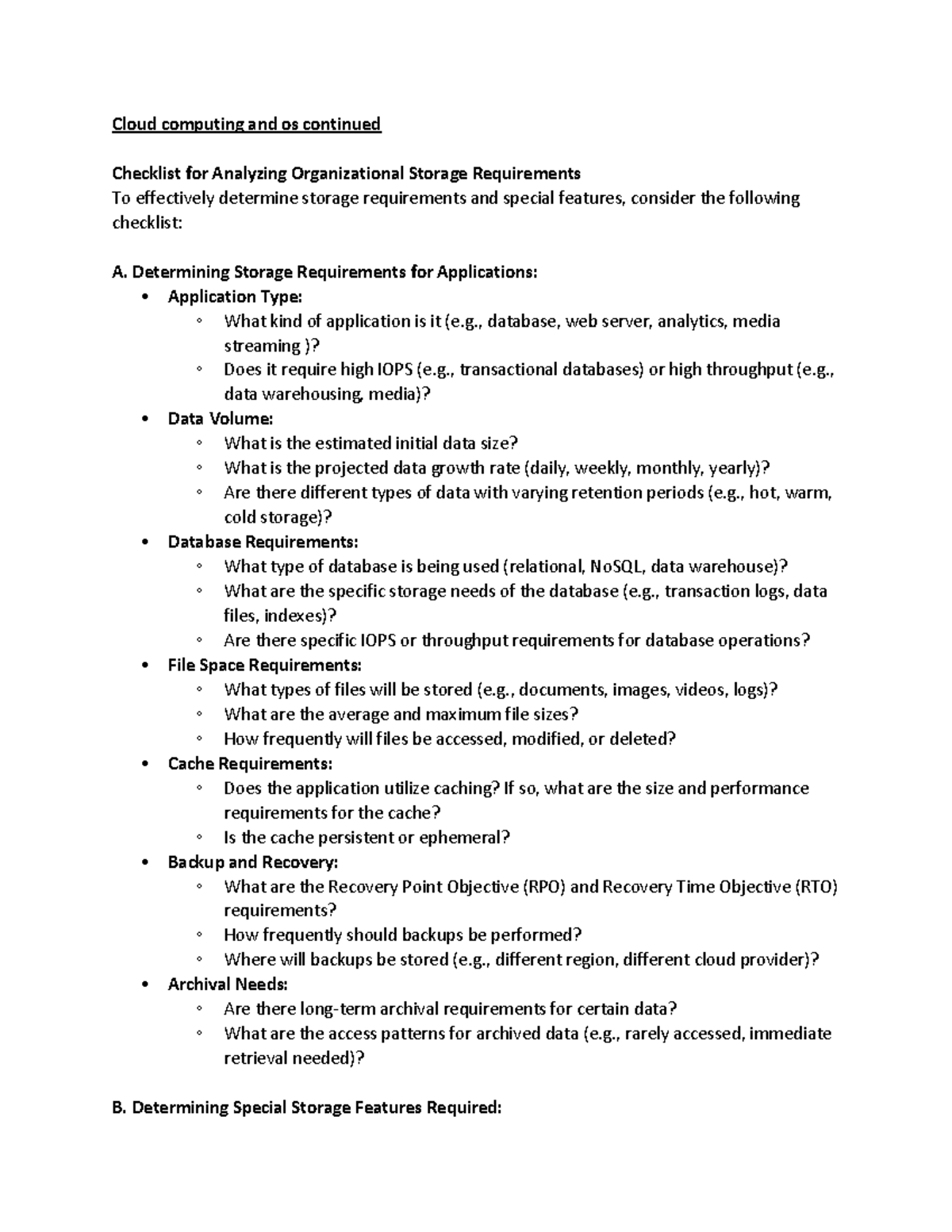 Cloud Comp & OS - Part 3: Analyzing Storage Requirements Checklist ...