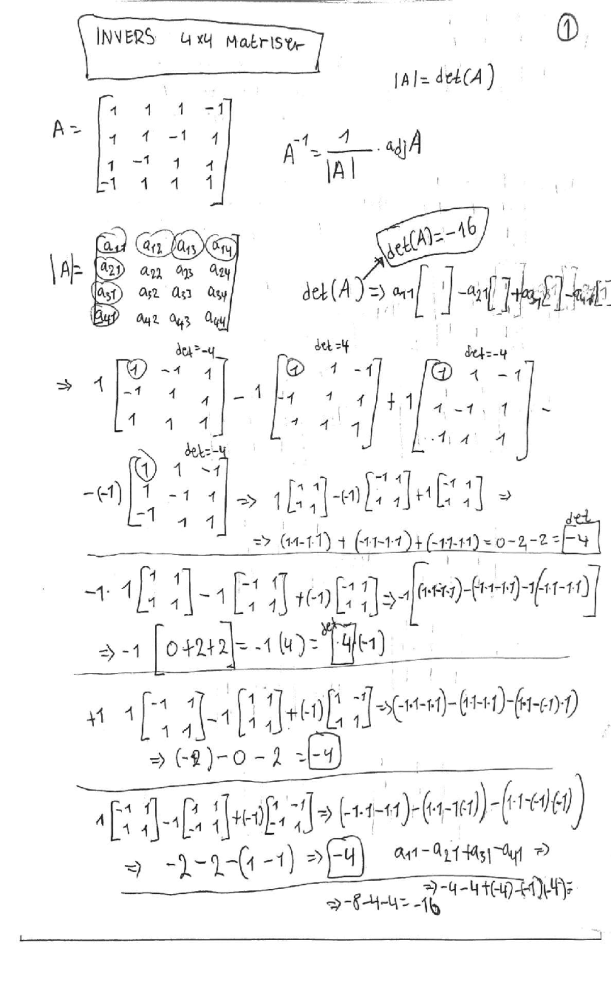 Matrix 4x4 Inverse: Comprehensive Study Notes - Studocu