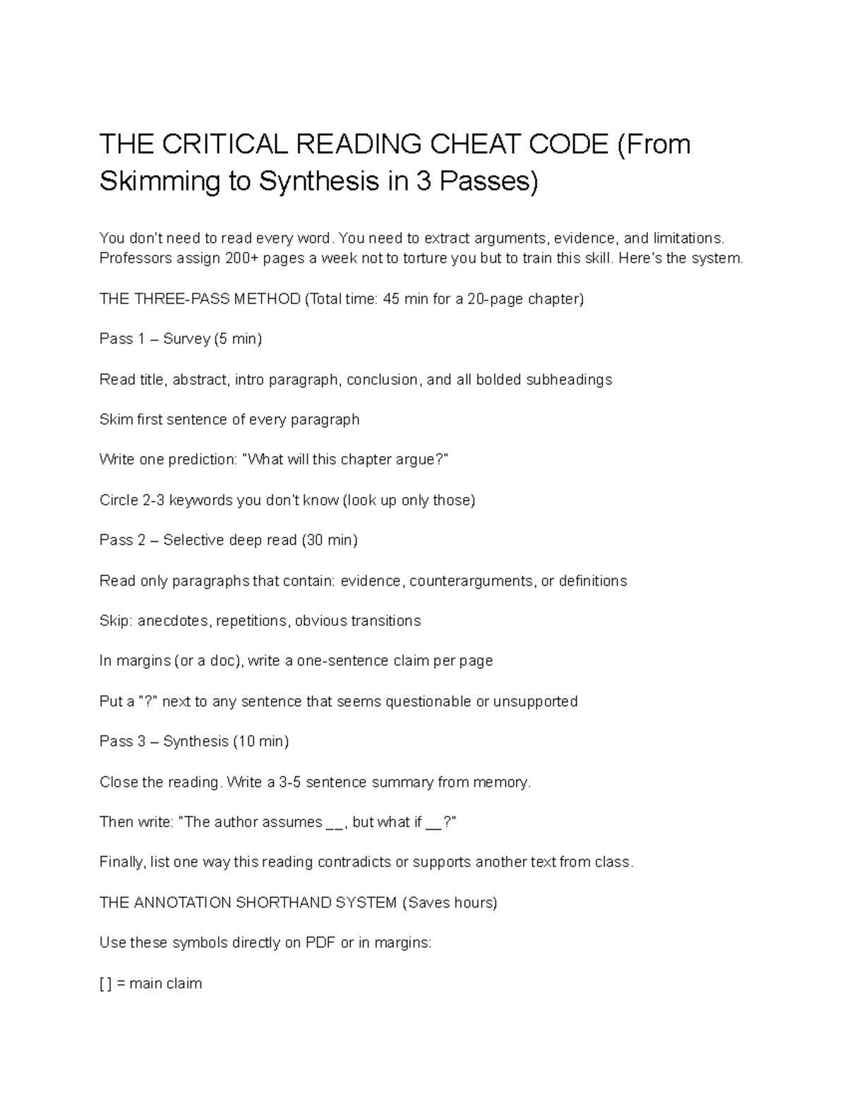 Critical Reading Strategies: The 3-Pass Method for Success - Studocu