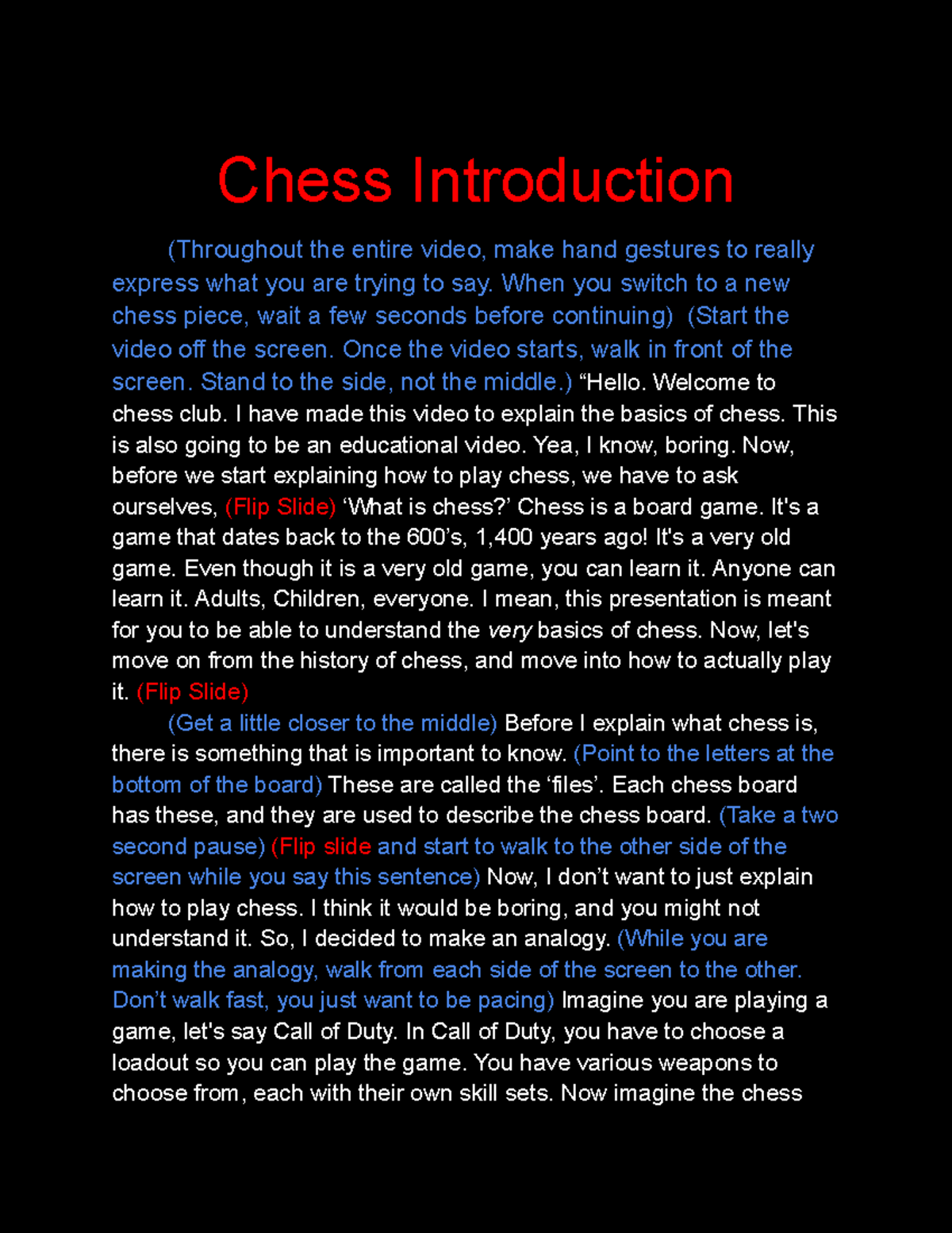 Chess Intro Script - Yes - Chess Introduction (Throughout the entire ...