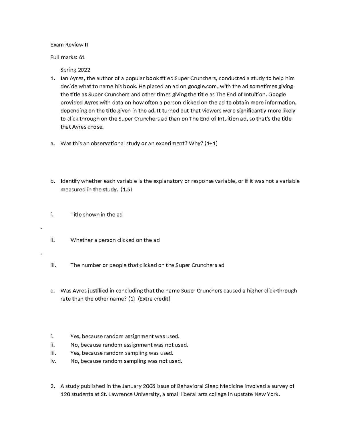 Exam I Spring 2023 - Practice Questions and Key Concepts - Studocu