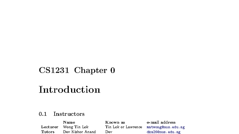 CS1231 Chapter 0: Introduction and Course Overview - Studocu