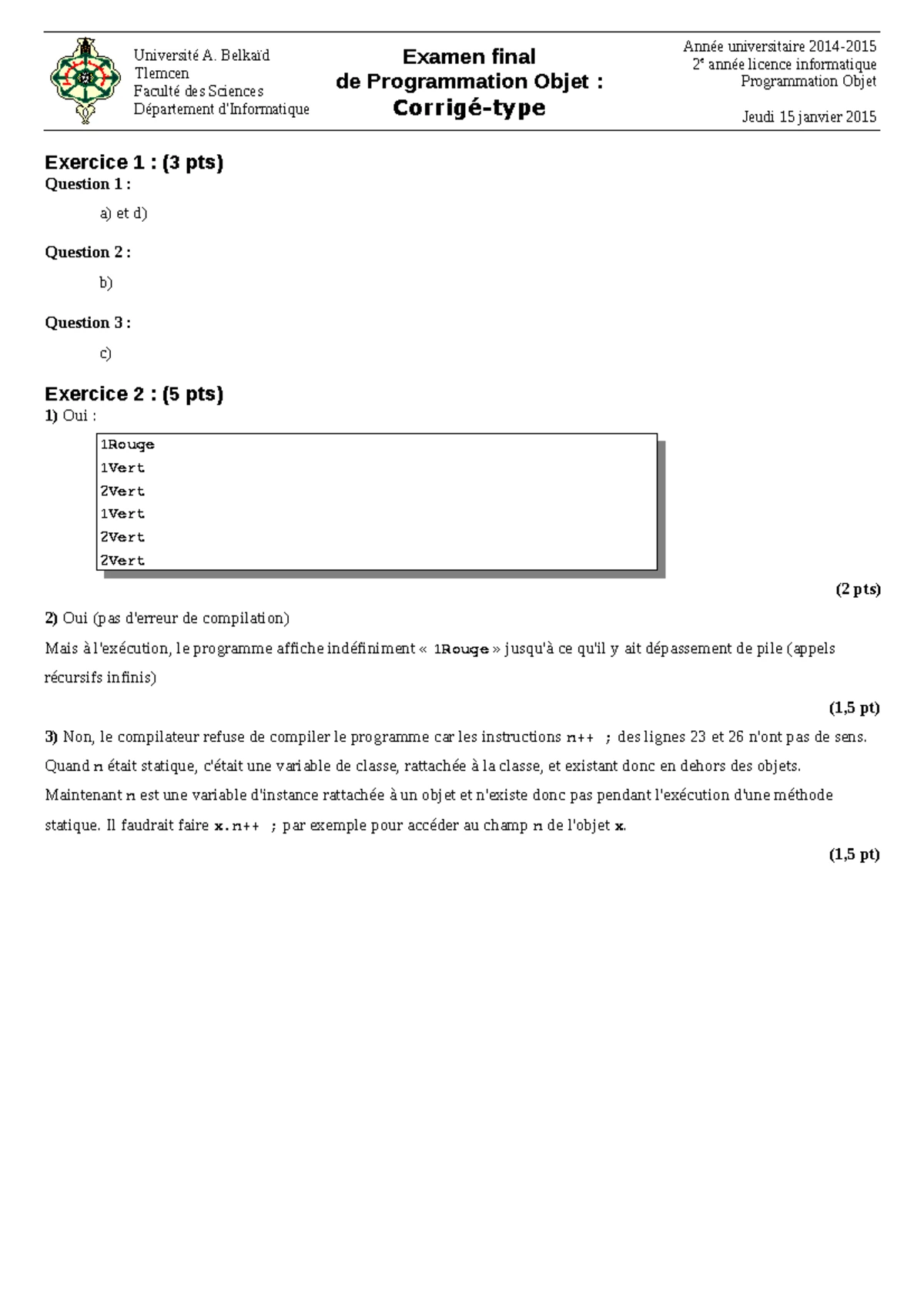 Examen Final JAVA 2021 - ENSAM de Meknes Programmation Orientée Objet ...