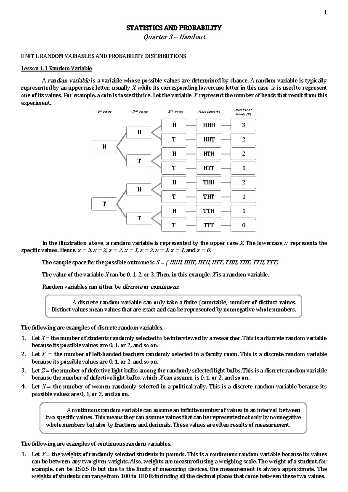 Stat Prob Q3 Handout Updated - STATISTICS AND PROBABILITY Quarter 3 ...