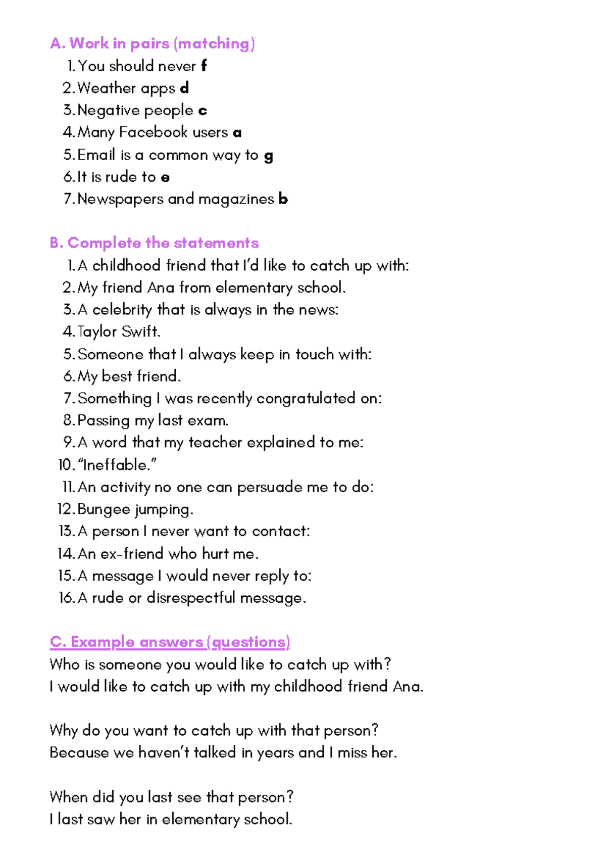 Unit 7 - Apuntes: Matching & Statement Completion Exercises - Studocu