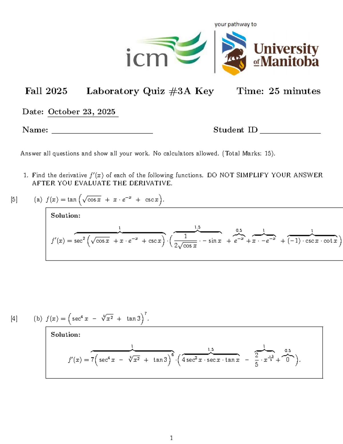 Quiz 3A Solutions for Math 1500 - Fall 2025 - Studocu