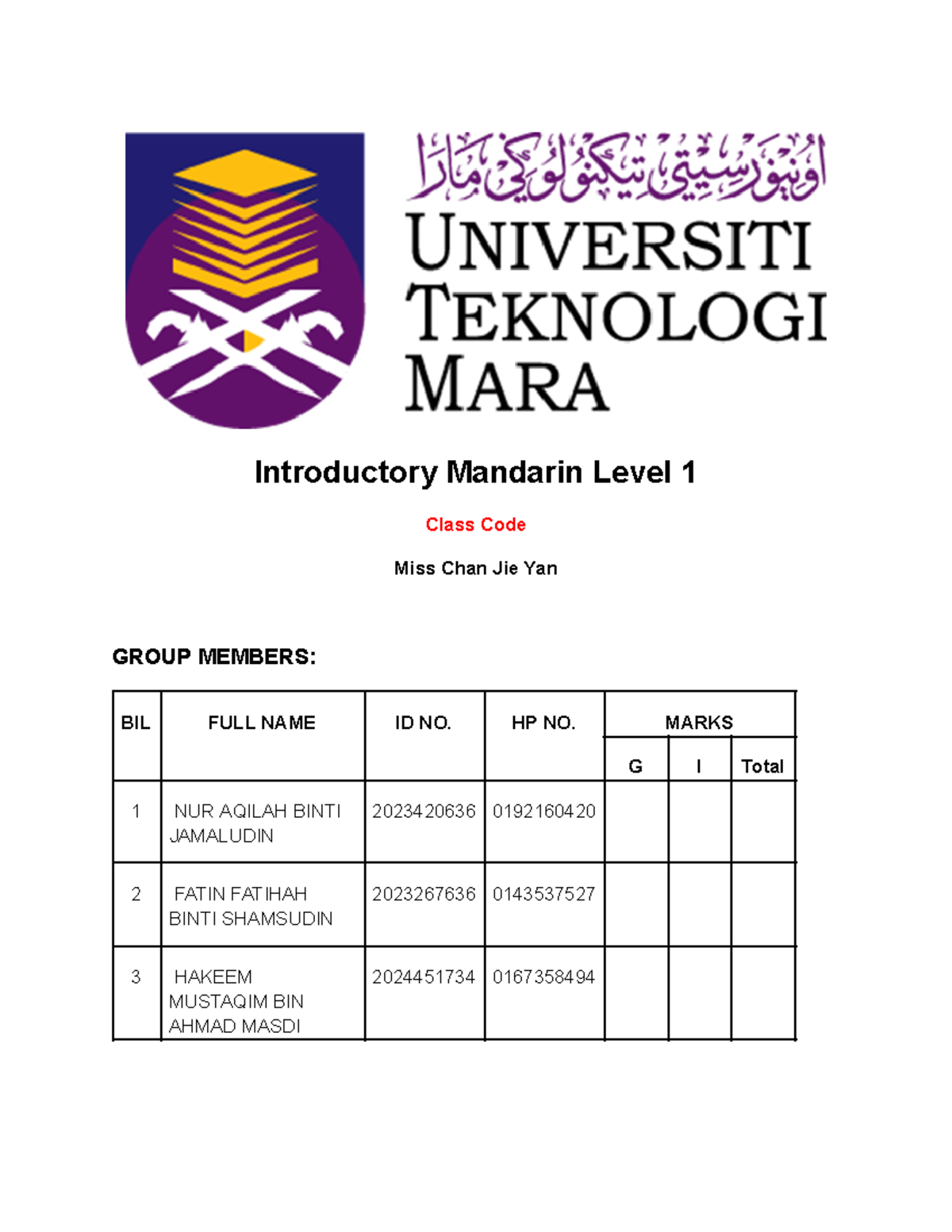 TMC401 - Role Play Script for Introductory Mandarin Level 1 - Studocu