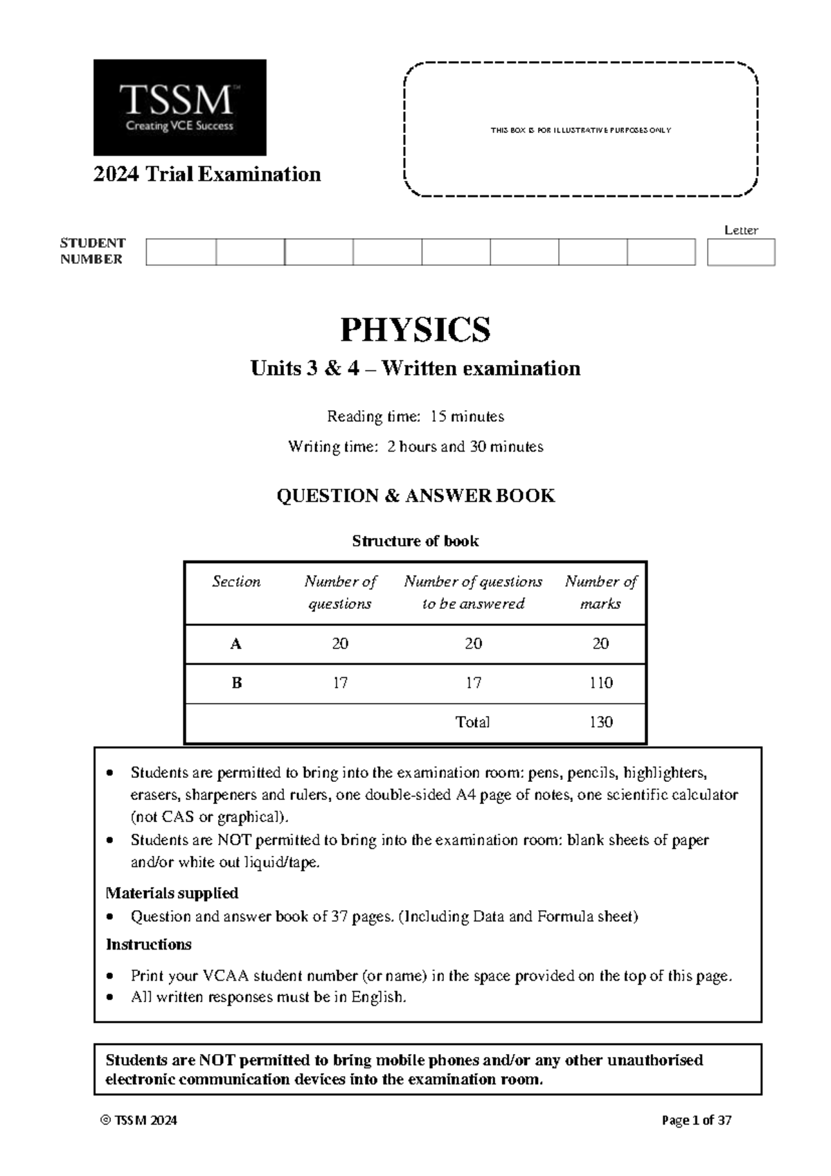 TSSM Physics 2024 Units 3&4 Trial Exam Question & Answer Book - Studocu