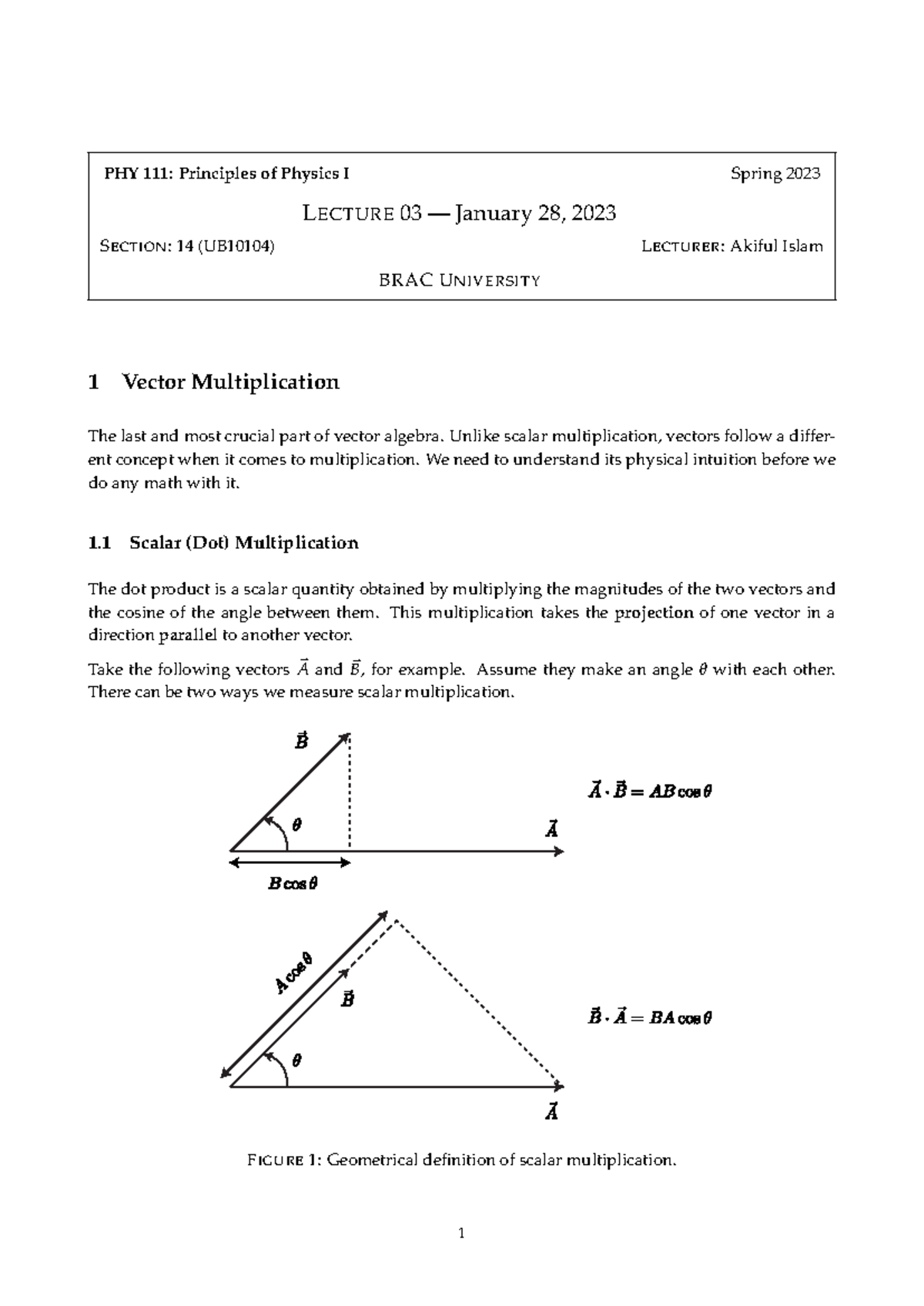 S14 Brac U PHY111 Lecture 3: Understanding Vector Multiplication - Studocu