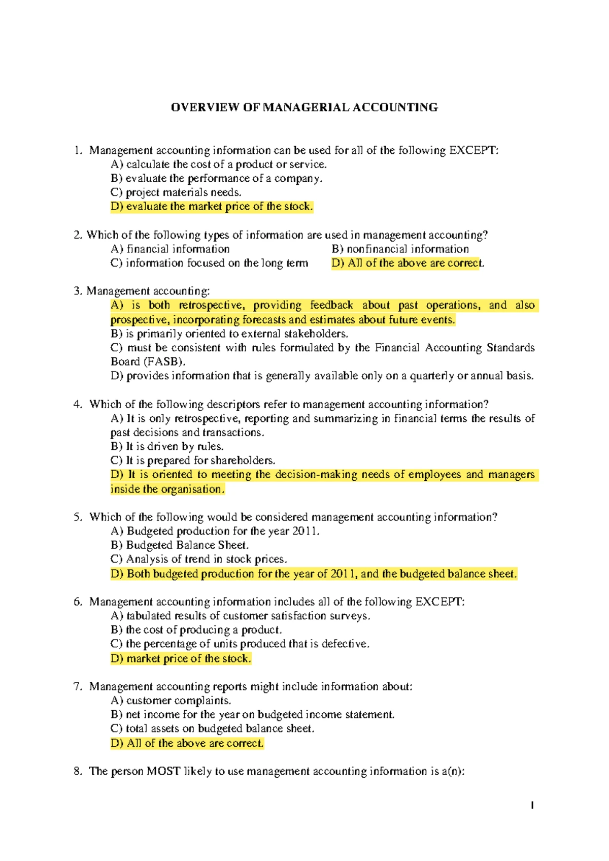 Test bank Managerial Accounting 2nd edition Chapter 1 - Chapter 01 ...